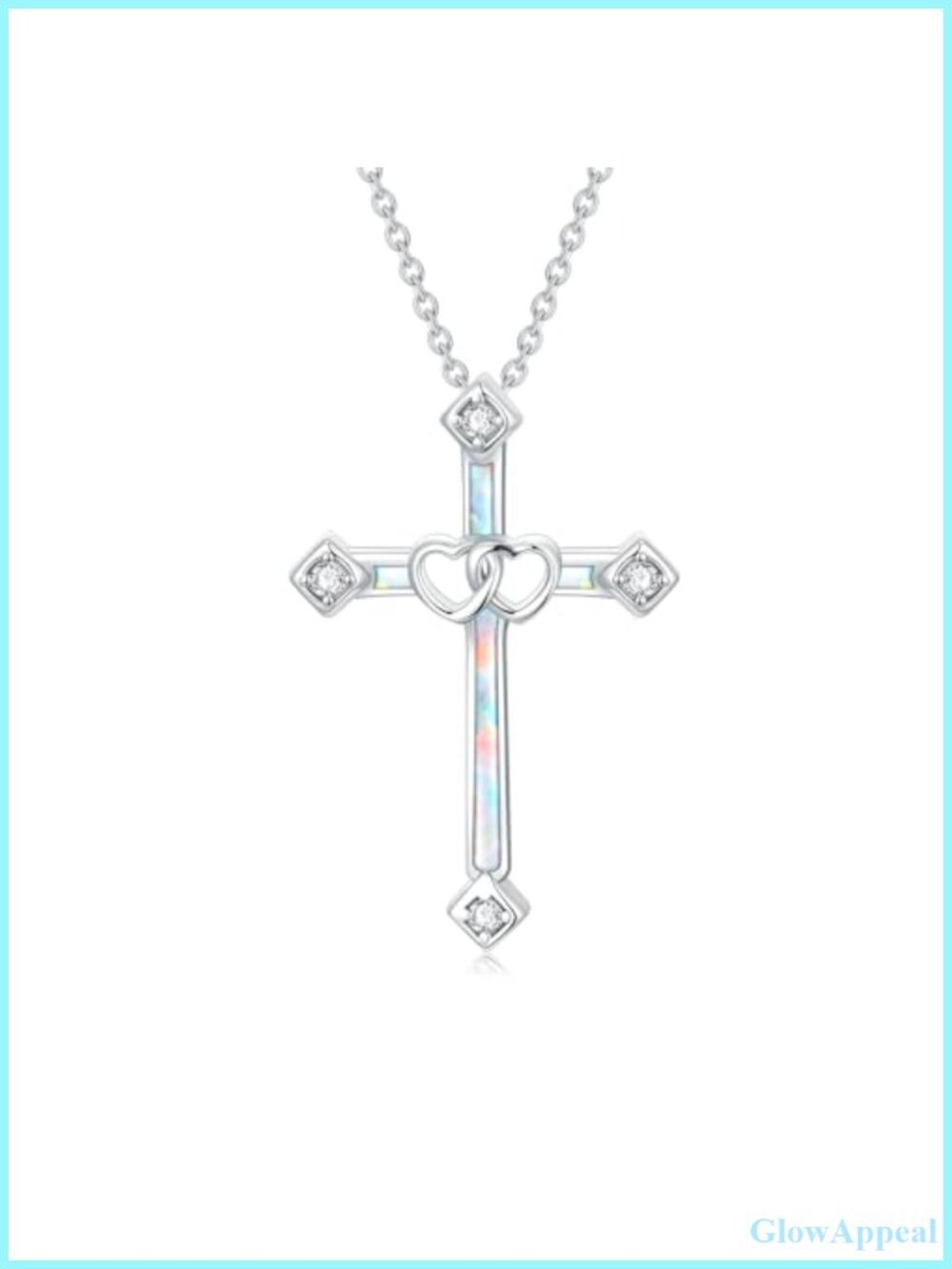 925 Sterling Silver Opal & Diamond Cross Necklace